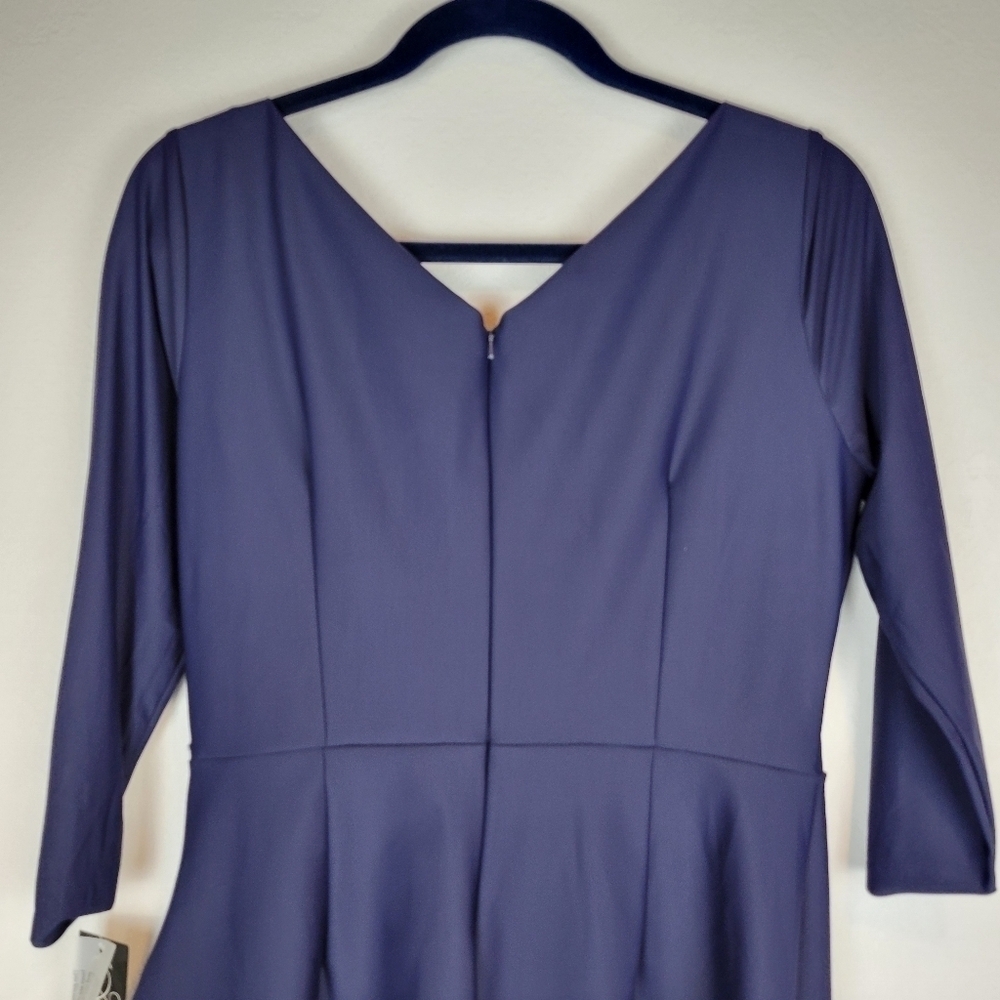NWT Alex Evenings Surplice Sheath Dress Beaded Hip & Cascade Ruffle Dress Navy - Picture 7 of 14